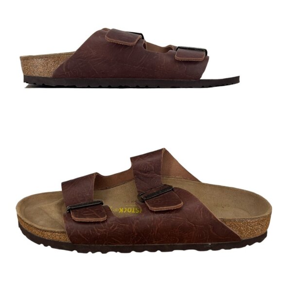 Birkenstock Arizona Sandals Cortina Brown Leather Buckle Slides-Unisex Size 41 main image 6